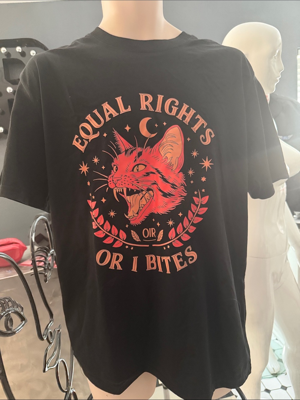 Equal Rights Cat Graphic Tee - Black with Coral Print